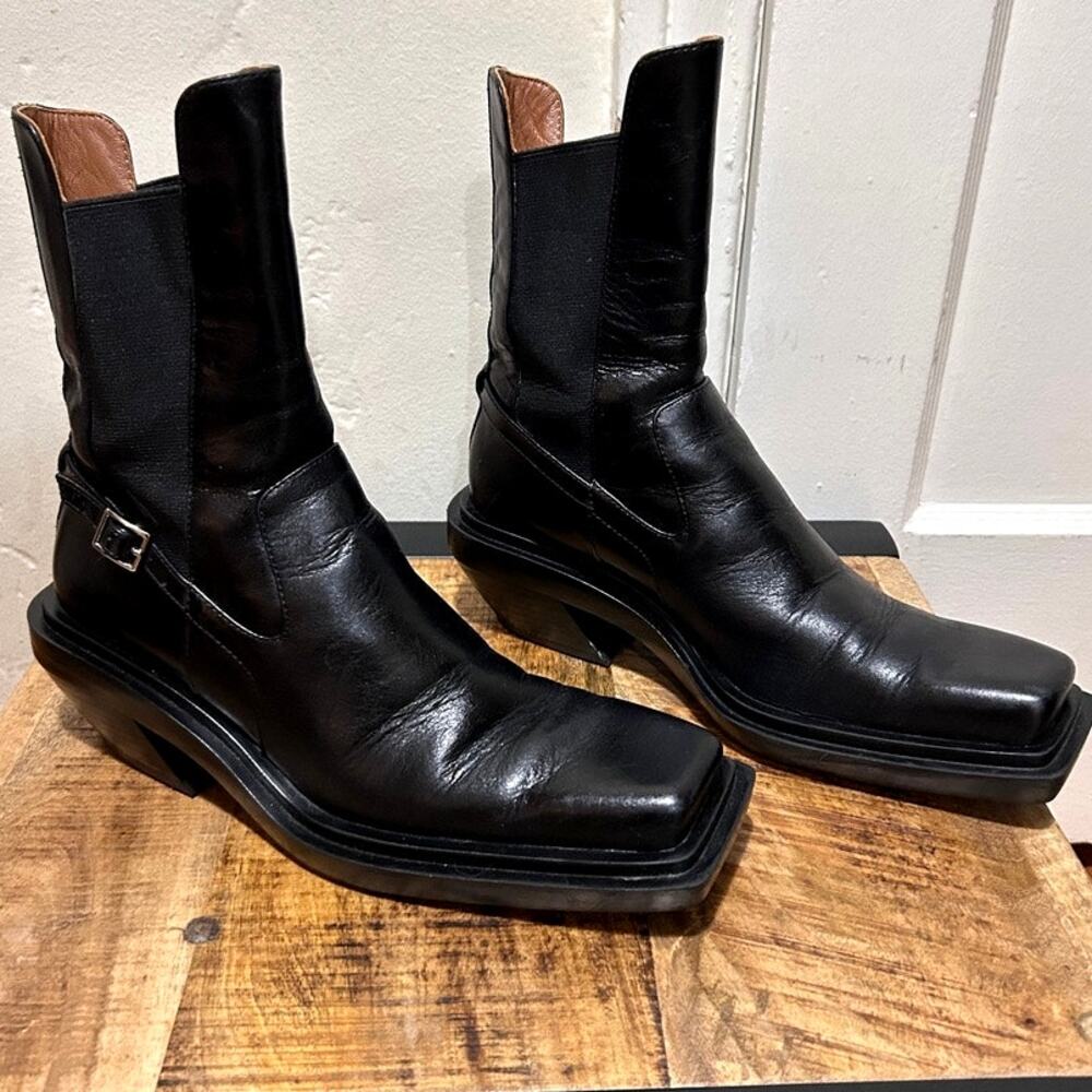 Zara Heeled Leather Square Toe Ankle Boots, 37 Black - Picture 10 of 11
